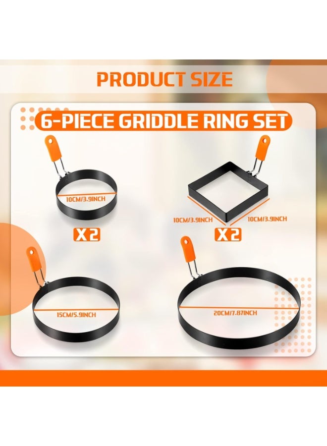 6 قطع من البيض حلقة الفطائر حلقة مجموعة الفولاذ المقاوم للصدأ قوالب البيض المقلية الشوائح الفطائر مع مقبض السيليكون للفطور الشطيرة ساندويتش (مربع ، جولة ، 4 بوصة ، 6 بوصة ، 8 بوصة) - Image 3